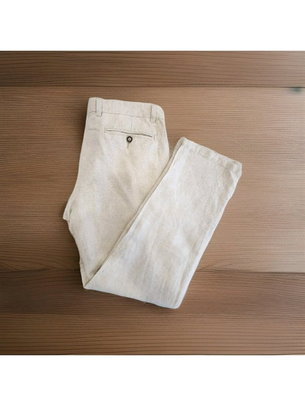 Vintage Old Navy 100% Linen Pants Straight Leg Beige Flax Y2K Summer Mens 36x32